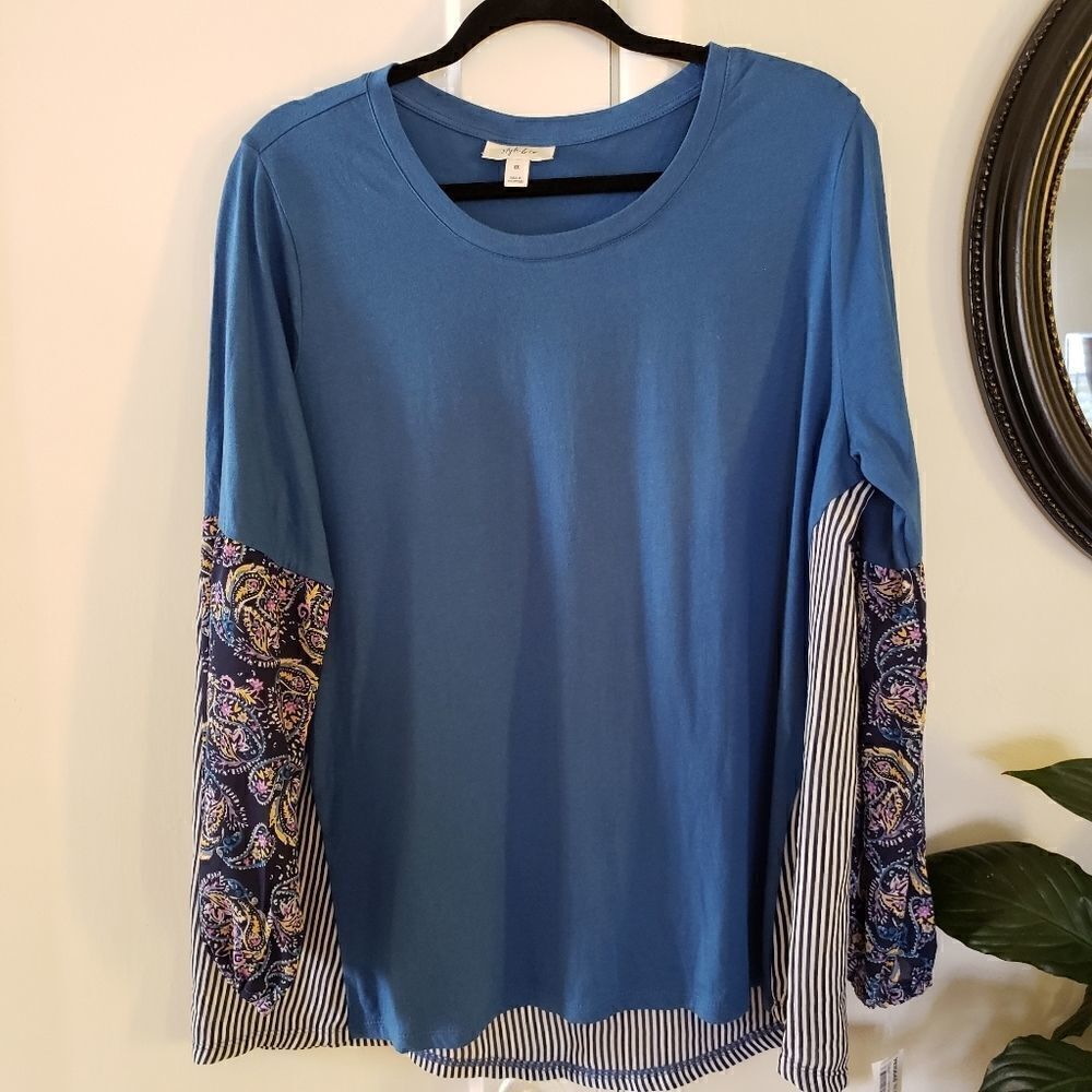 Style & Co. Printed Mixed Media Pullover Top - Picture 3 of 8